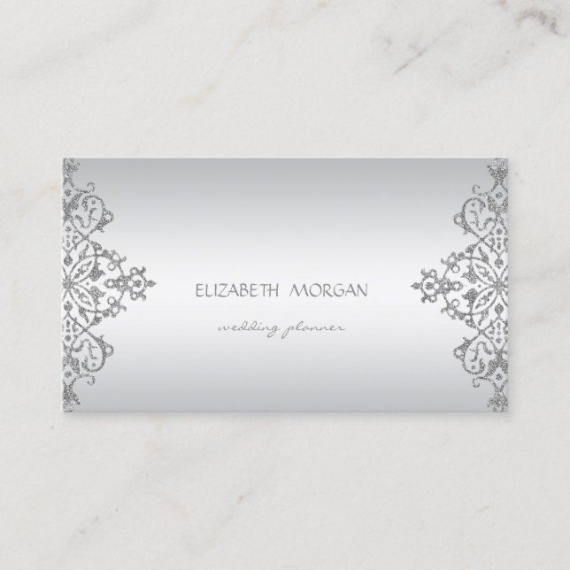 Elegant  Modern Professional Charming Silver Lace Business Card (Front)