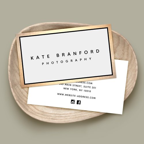 Elegant  Modern Professional Gold Border Gray Business Card