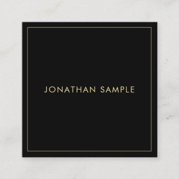 Elegant Modern Professional Gold Look Text Black Square Business Card by art_grande at Zazzle