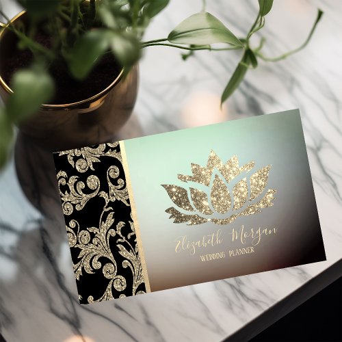 Elegant Modern Professional Gold SwirlsLotus  Business Card