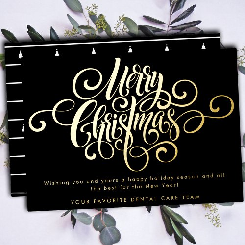Elegant Modern Professional Merry Christmas Script Foil Holiday Card