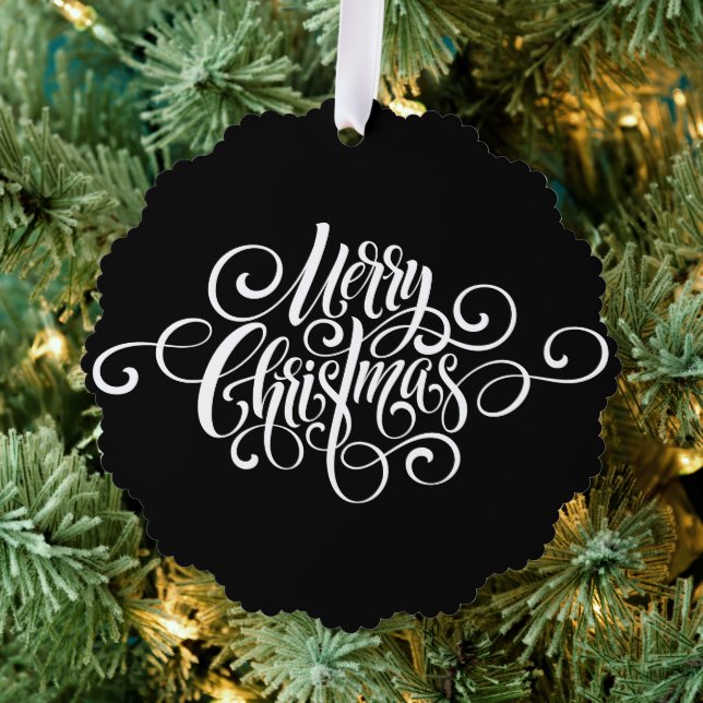 Elegant Modern Professional Merry Christmas Script Ornament Card (Insitu (Tree))