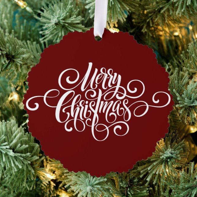 Elegant Modern Professional Merry Christmas Script Ornament Card (Insitu (Tree))