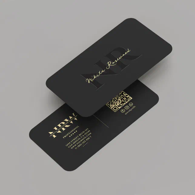 Elegant Modern Professional Monogram Black Gold Business Card | Zazzle