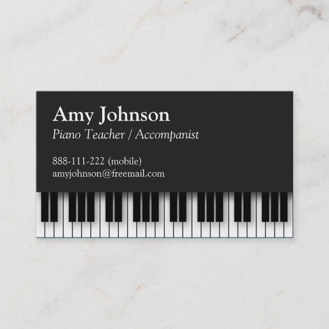 Elegant, Modern, Professional, Piano Teacher Business Card (Front)