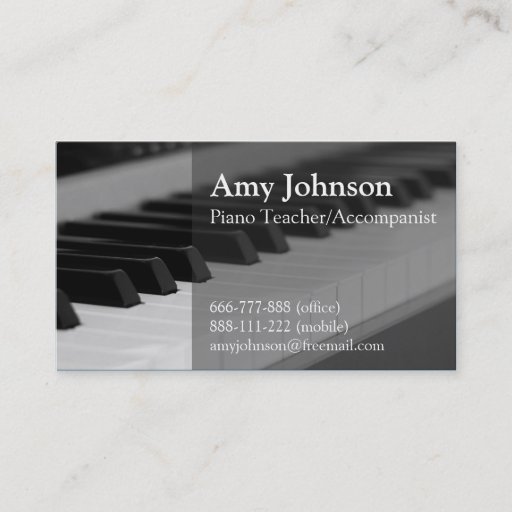 Customizable Elegant, Modern, Professional, Piano Teacher Business Card