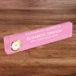 Elegant Modern Professional Pink Business Office Desk Name Plate
