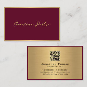 Elegant Modern Professional Script Bordeaux Gold Business Card