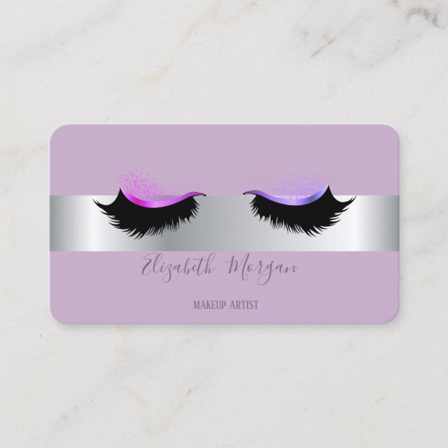 Elegant Modern Professional Silver Faux Lashes Business Card (Front)