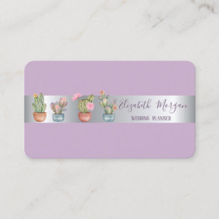 Elegant Modern Professional Silver Stripe Cactus Business Card