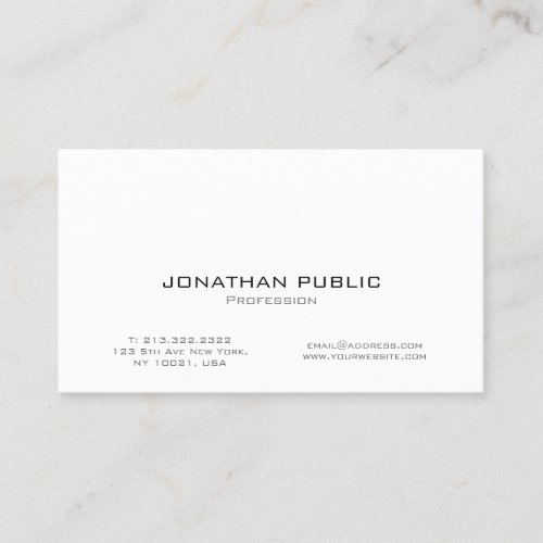 Elegant Modern Professional White Smart Chic Plain Business Card