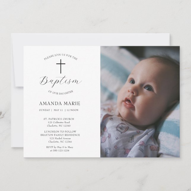 Elegant Modern Pure White Baptism Invitation (Front)