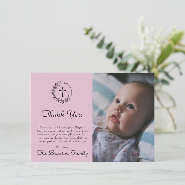 Elegant Modern Pure White Baptism Thank You Card (Standing Front)
