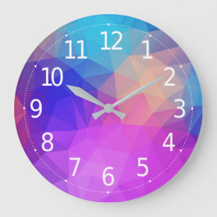 Elegant Modern Purple & Blue Geometric Polygons Large Clock