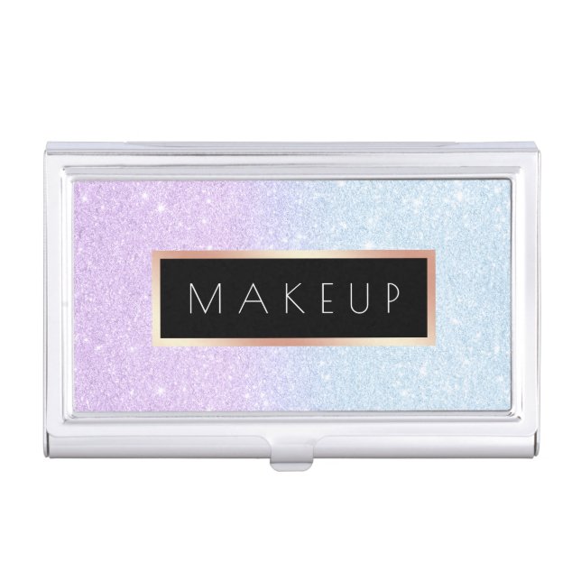 Elegant modern purple & blue glitter makeup artist business card case (Front)