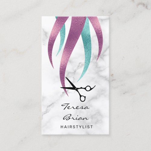 Elegant modern purple  blue scissors hairstylist business card