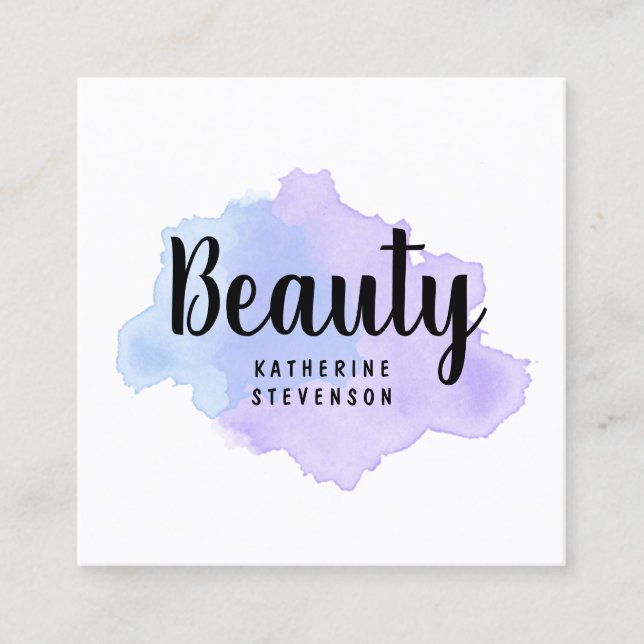 Elegant modern purple & blue watercolor beauty square business card (Front)