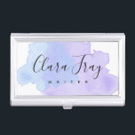 Elegant modern purple & blue watercolor writer business card case<br><div class="desc">Stylish design featuring  purple & blue hand painted watercolor texture and elegant calligraphy font.</div>