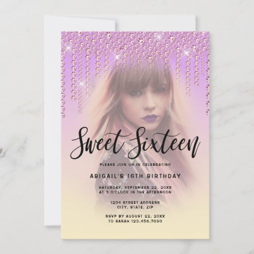 Elegant Modern Purple Diamond Drips Sweet Sixteen Invitation Zazzle