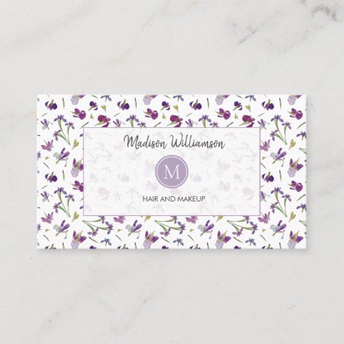 Elegant Modern Purple Floral Botanical Monogram Business Card