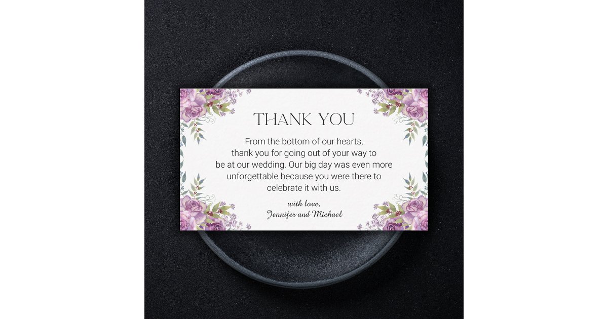 elegant modern purple floral wedding thank you note card | Zazzle
