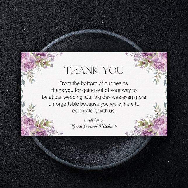 elegant modern purple floral wedding thank you  note card (Creator Uploaded)