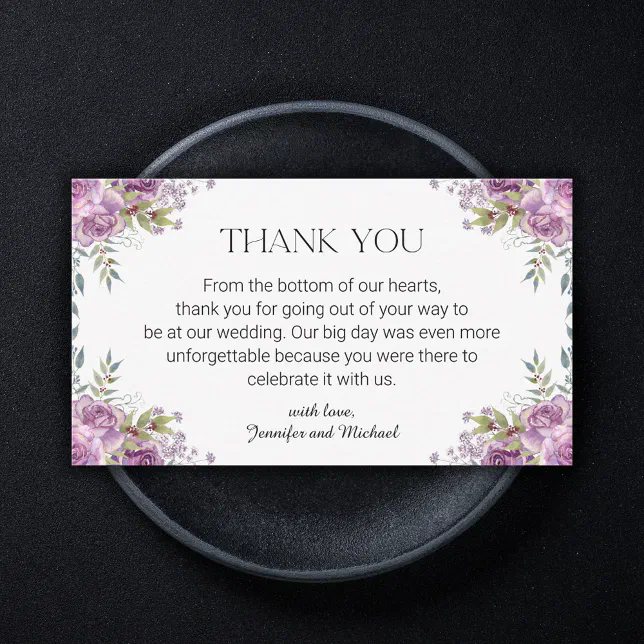 elegant modern purple floral wedding thank you note card | Zazzle