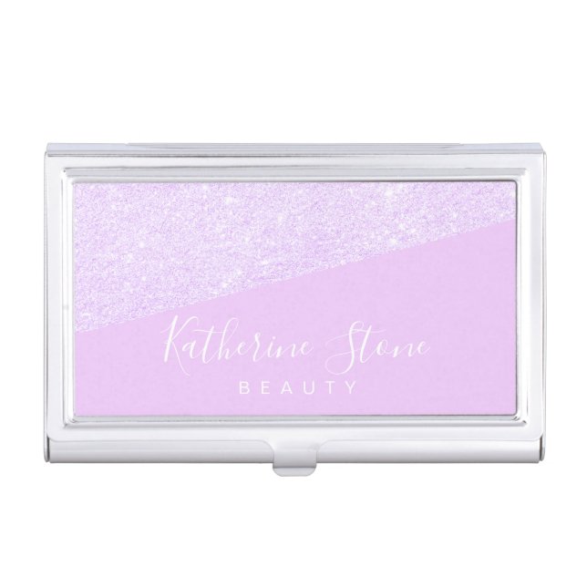 Elegant modern purple glitter blush violet beauty business card case (Front)