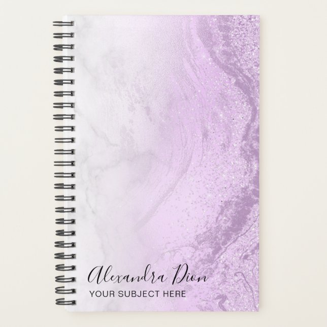 Elegant modern purple glitter white marble planner (Front)