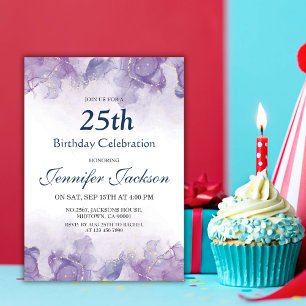 Elegant modern purple & gold floral 25th birthday invitation
