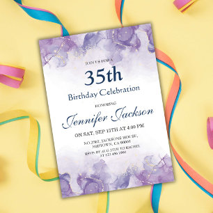 Elegant modern purple & gold floral 35th birthday invitation