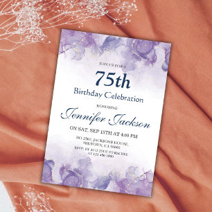 Elegant modern purple & gold floral 75th birthday invitation