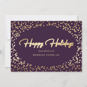 Elegant Modern Purple Gold Foil Script Business Holiday Card
