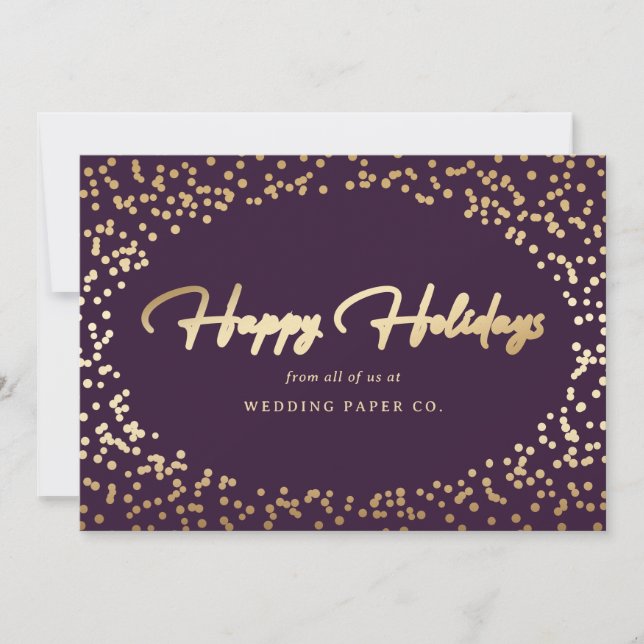 Elegant Modern Purple Gold Foil Script Business Holiday Card (Front)