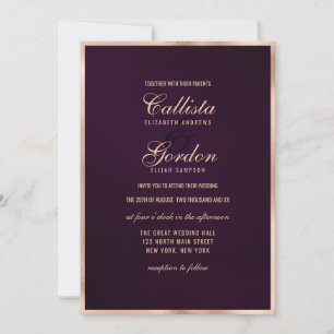 Elegant Modern Purple Gold Metallic Border Wedding Invitation