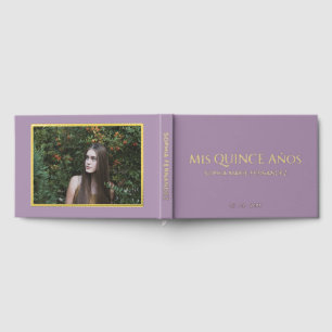 Elegant Modern Purple Gold Photo Quinceañera Foil Guest Book