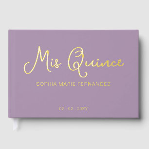 Elegant Modern Purple Gold Photo Quinceañera Foil Guest Book