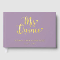 Elegant Modern Purple Gold Quinceañera Guest Book