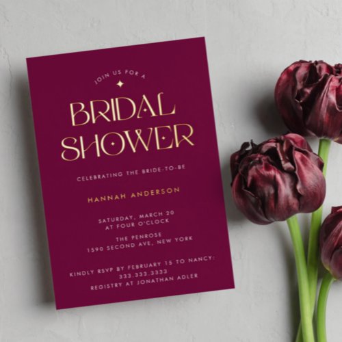 Elegant Modern Purple Gold Star Bridal Shower Foil Invitation