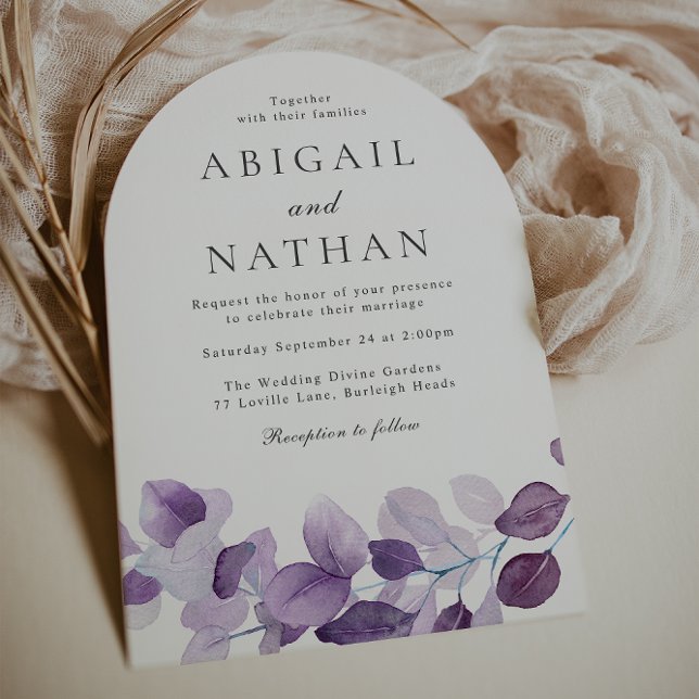 Elegant Modern Purple Leaf Wedding Arch Invitation (Creator Uploaded)