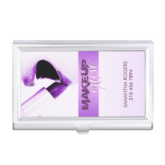 Elegant Modern Purple Makeup Artis Business Card Holder (Front)