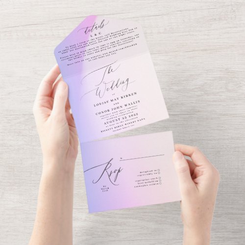 Elegant Modern Purple Ombre Tie Dye Wedding All In One Invitation