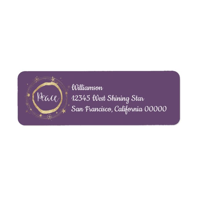 Elegant Modern Purple Peace Gold Star Label (Front)