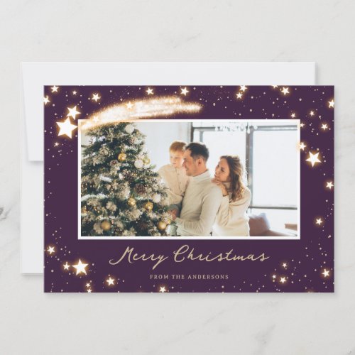 Elegant Modern Purple Photo Merry Christmas Card
