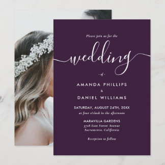 Elegant Modern Purple Photo Wedding Invitation