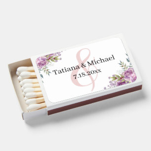 elegant modern purple pink floral wedding chic matchboxes