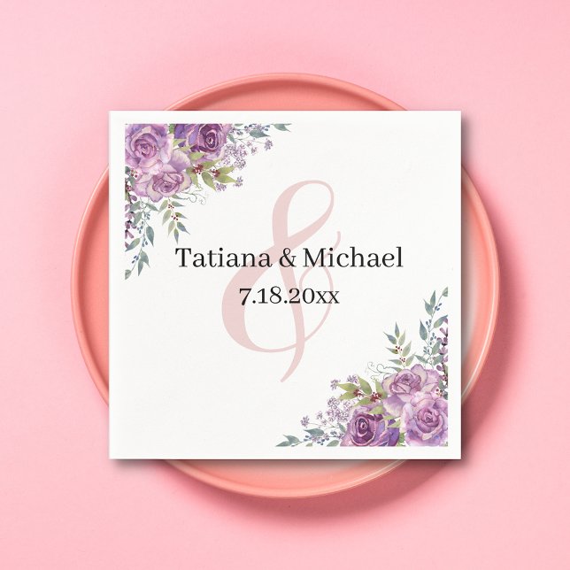 elegant modern purple pink floral wedding napkins (Creator Uploaded)