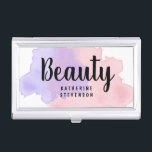 Elegant modern purple & pink watercolor beauty business card case<br><div class="desc">Stylish design featuring  purple & pink hand painted watercolor texture and elegant calligraphy font.</div>