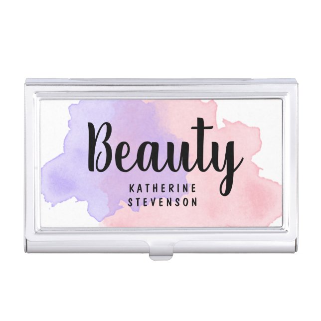 Elegant modern purple & pink watercolor beauty business card case (Front)