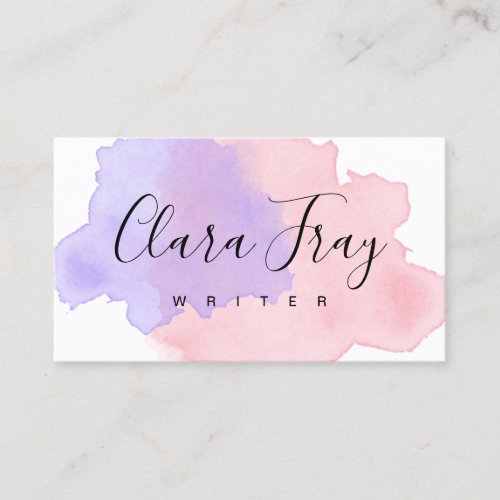Elegant modern purple  pink watercolor writer business card